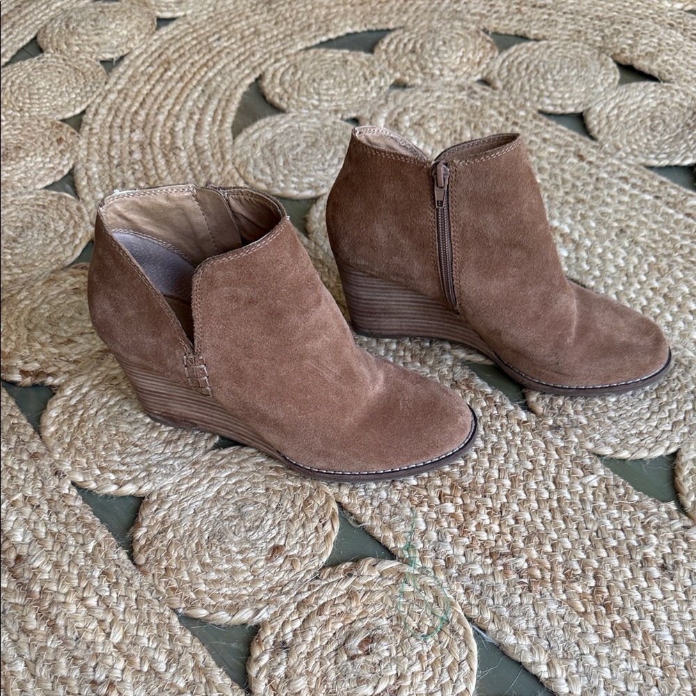 Lucky Brand Brown Suede Wedge Ankle Booties